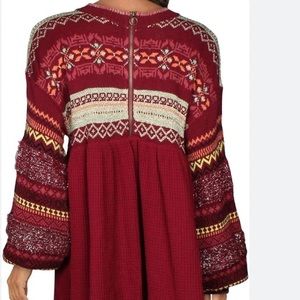 Free People Sweater size L Cabin Fever Pomegranate Wine Fuzzy Chunky Waffle Knit